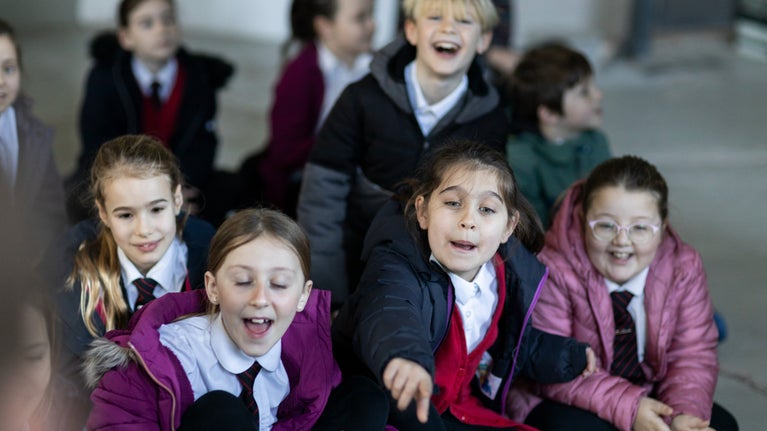 School children at East Pool Mine